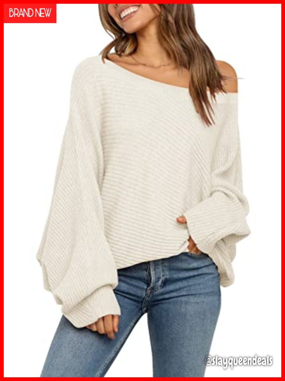 Women Oversized Off Shoulder Slouchy Knit Sweater Drop Shoulder Pullover